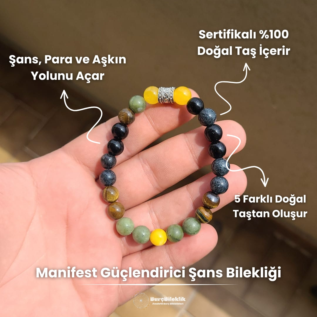 Manifest Güçlendirici Şans Bilekliği - Sertifikalı Doğal Taşlı