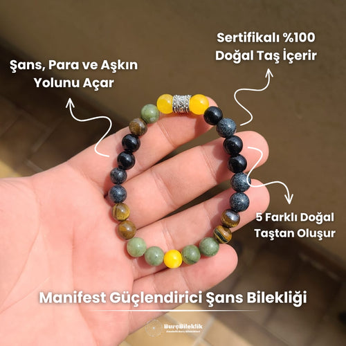 Manifest Güçlendirici Şans Bilekliği - Sertifikalı Doğal Taşlı